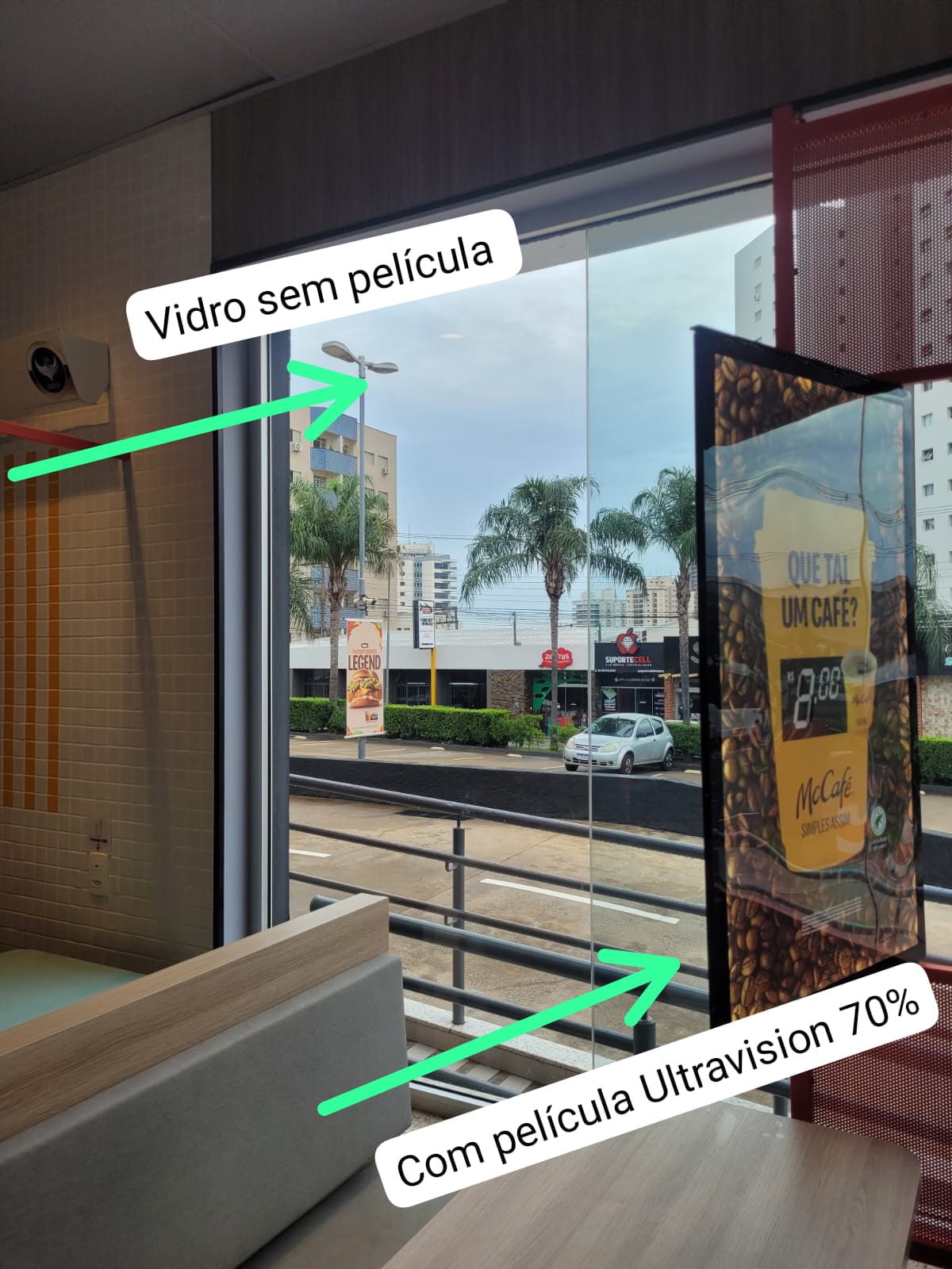 Comparativo com e sem película